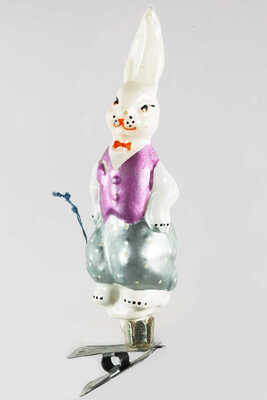 Ёлочная игрушка «Заяц в костюме» (прищепка). СССР, 1950-е.